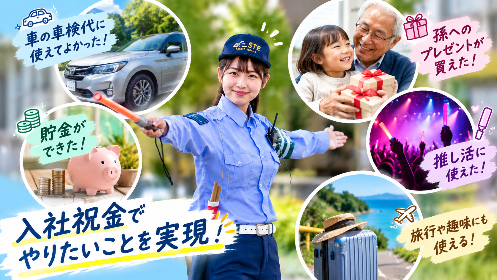 警備員の入社祝金を趣味や生活費に活用するイメージ